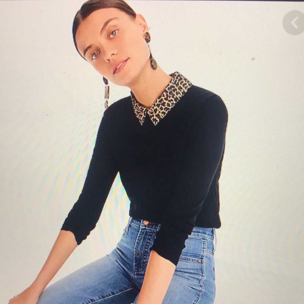 Jcrew Tippi sweater black with leopard collar